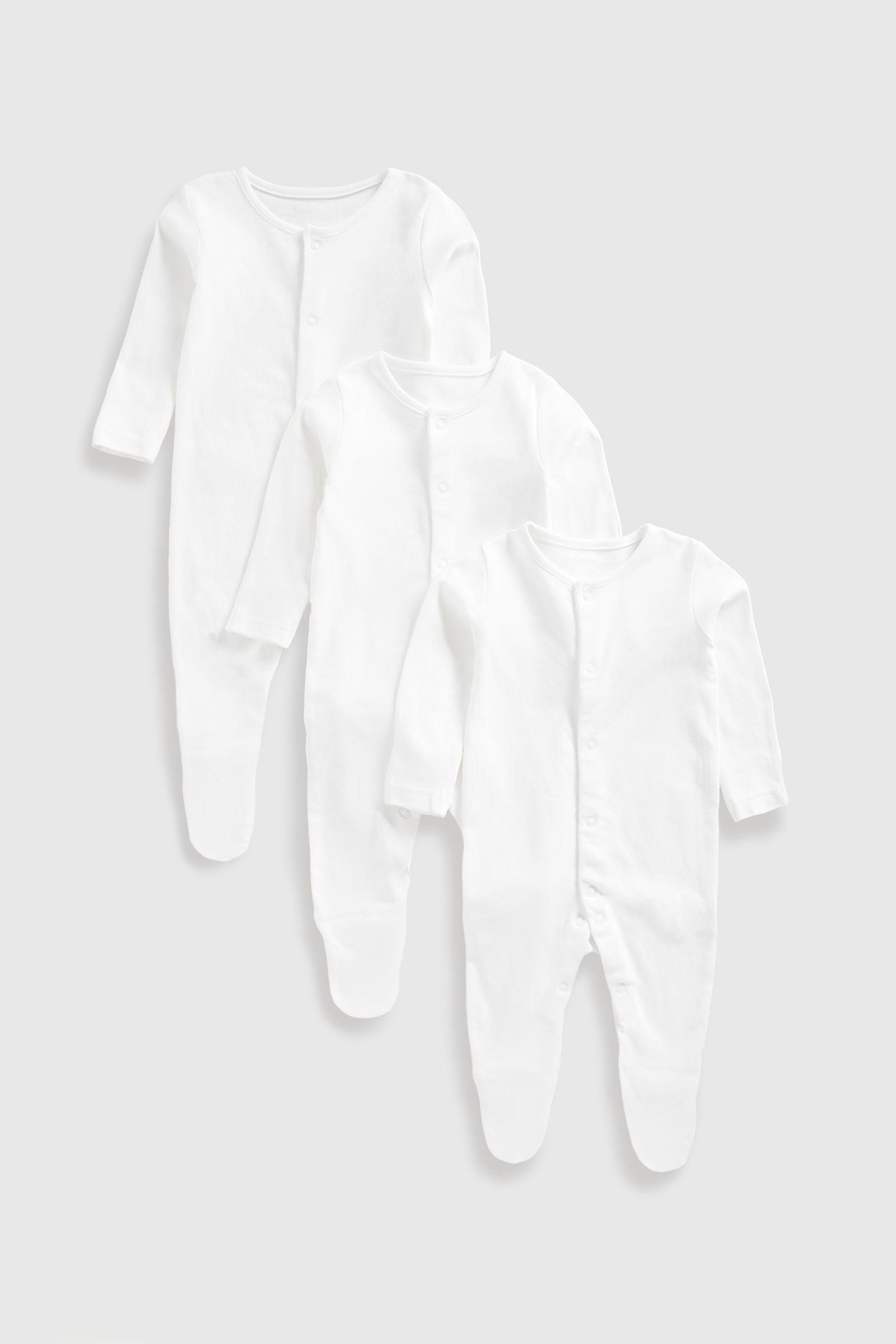 3 Pack White Sleepsuits - White / Up to 1 Month