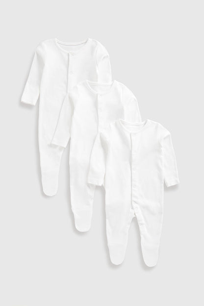 3 Pack White Sleepsuits - White / Up to 1 Month