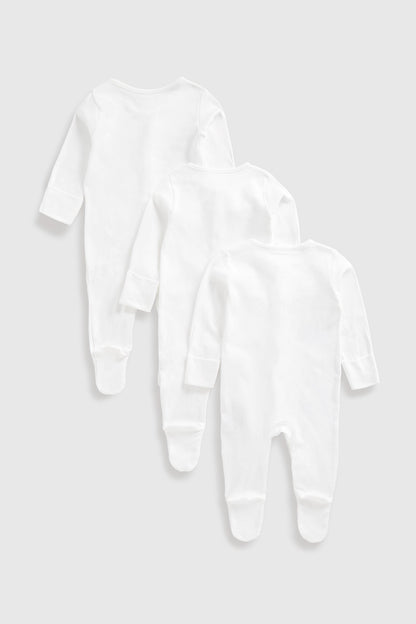 3 Pack White Sleepsuits