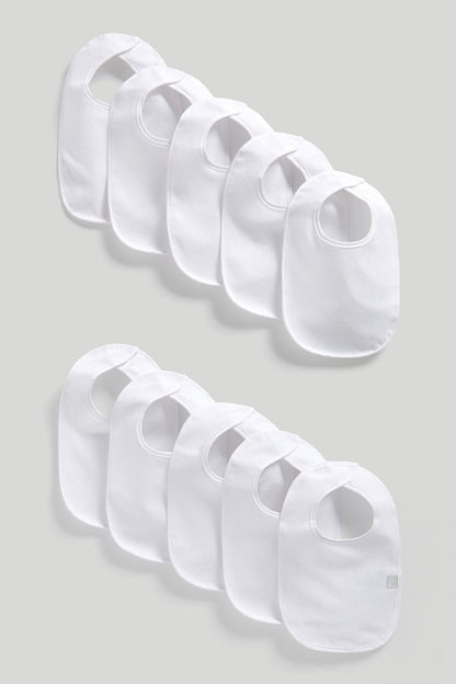 Mothercare White Newborn Terry Bibs - 10 Pack - White