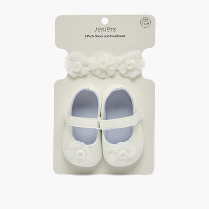Juniors Floral Applique Mary Jane Shoes with Headband