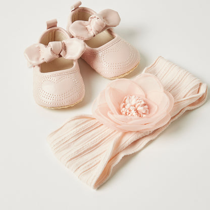 Juniors Floral Applique Booties and Elasticated Headband