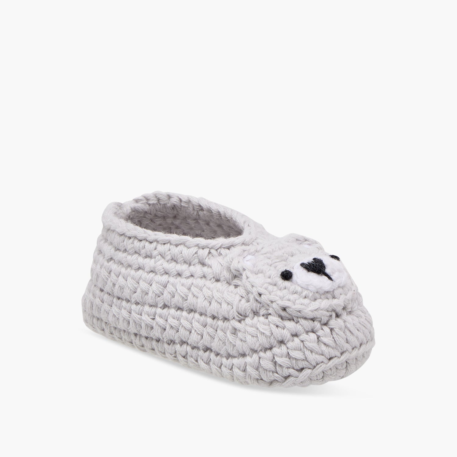 Juniors Crochet Textured Slip-On Booties with Bear Face Detail