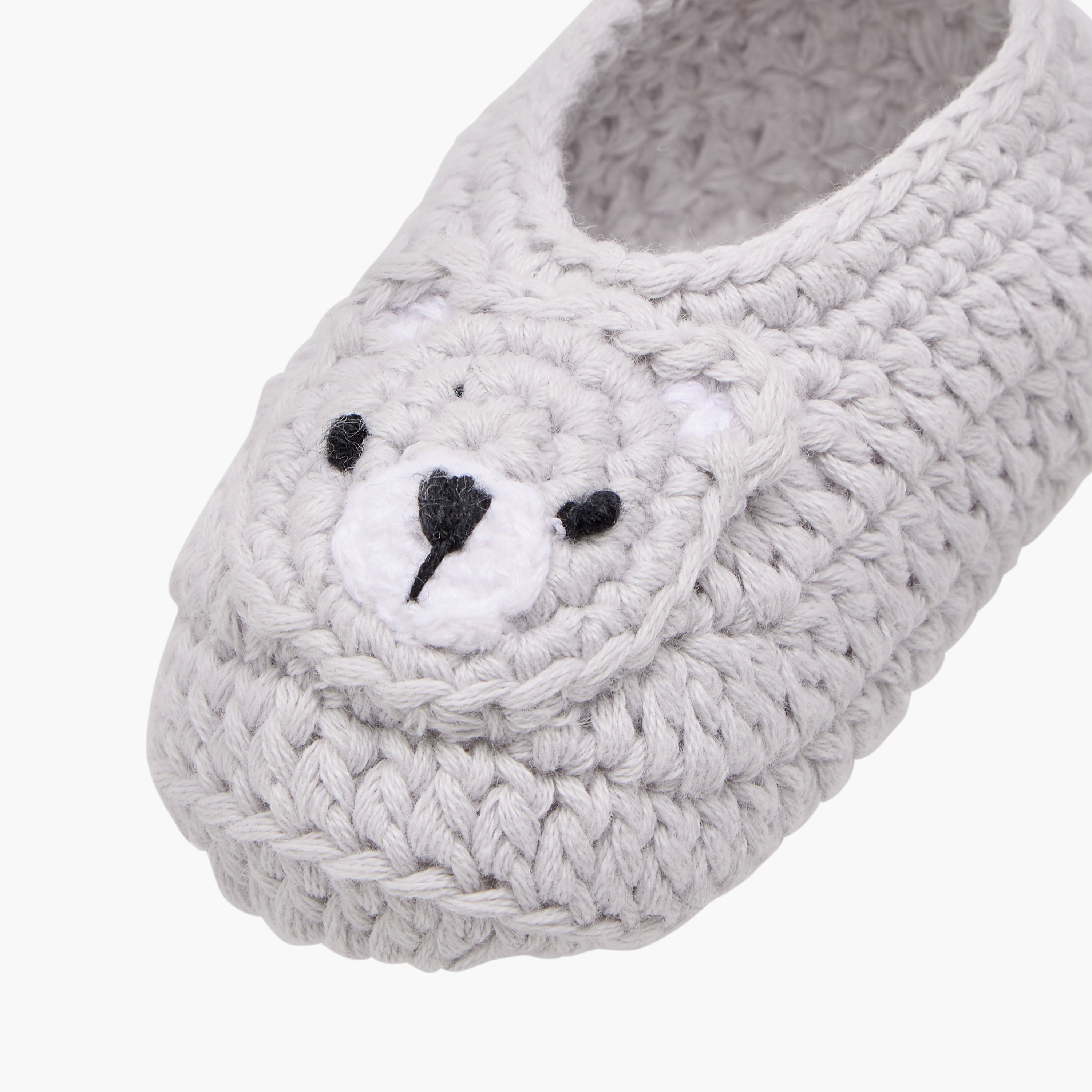 Juniors Crochet Textured Slip-On Booties with Bear Face Detail