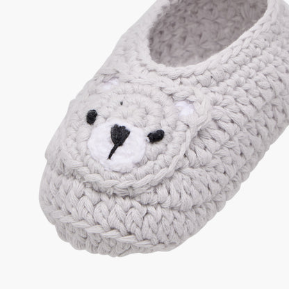 Juniors Crochet Textured Slip-On Booties with Bear Face Detail