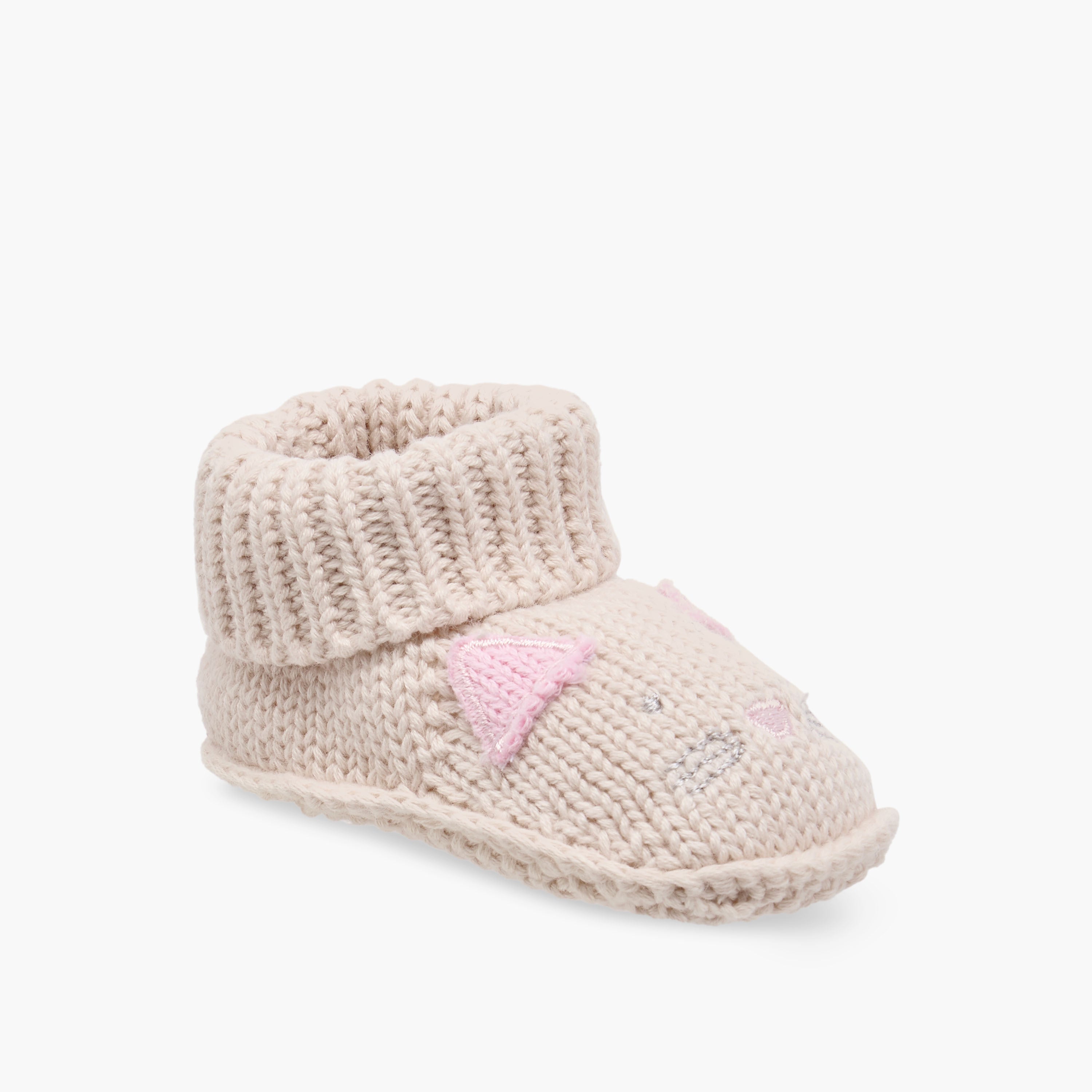 Juniors Knitted Cat Face Slip-On Booties