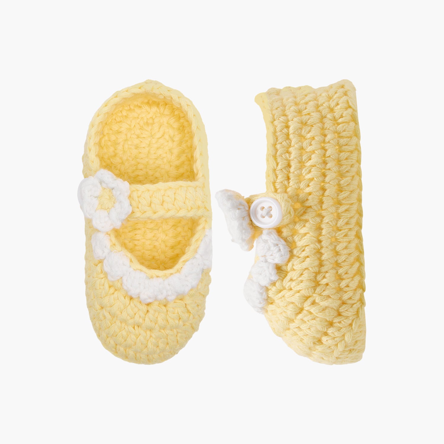 Juniors Crochet Textured Booties with Button Closure - Yellow / 0-6 mths