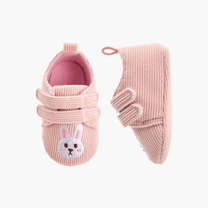 Juniors Booties with Hook and Loop Closure, Bunny Embroidery - Pink / 0-6 mths