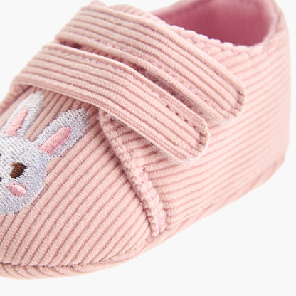 Juniors Booties with Hook and Loop Closure, Bunny Embroidery