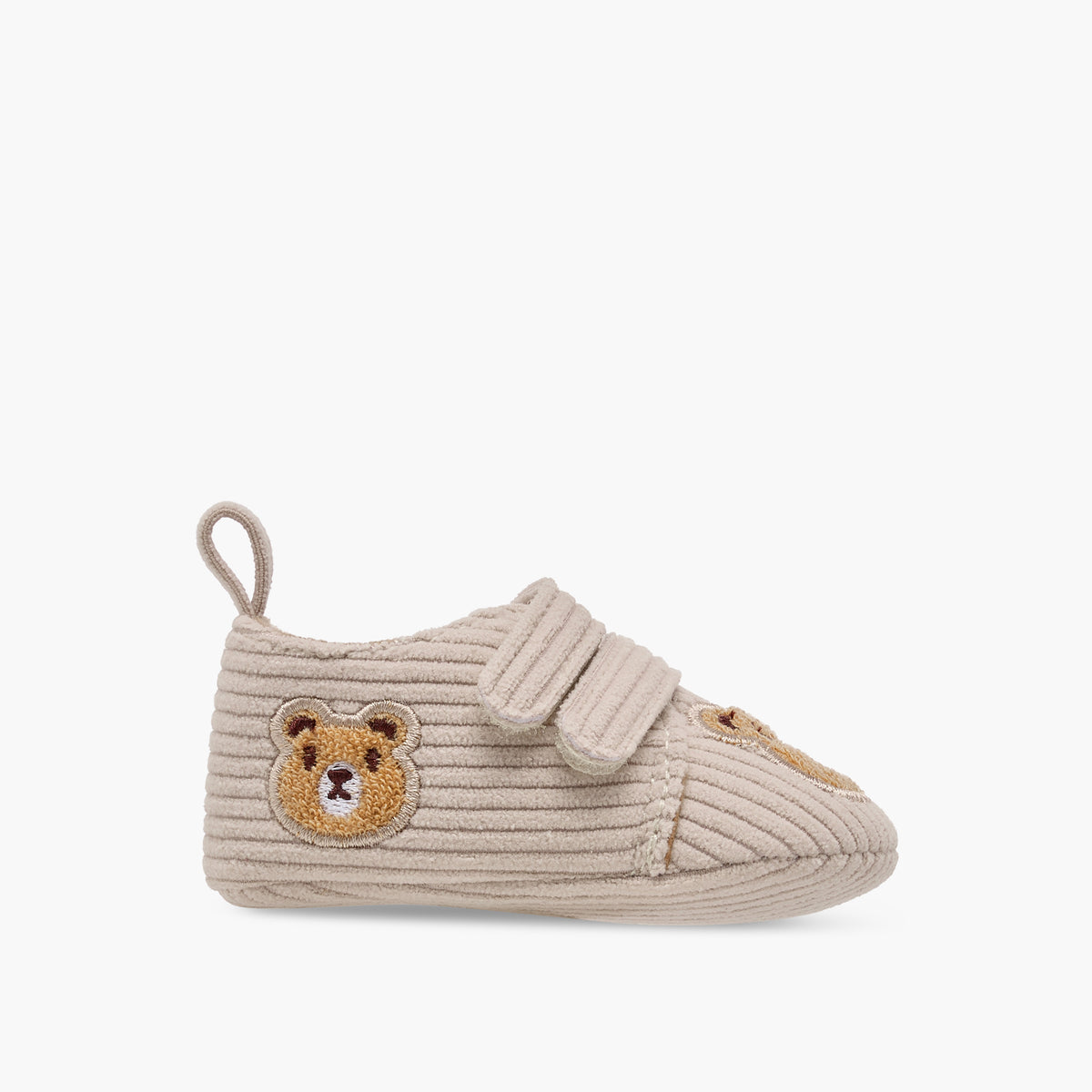 Juniors Bear Applique Corduroy Booties with Hook and Loop Closure