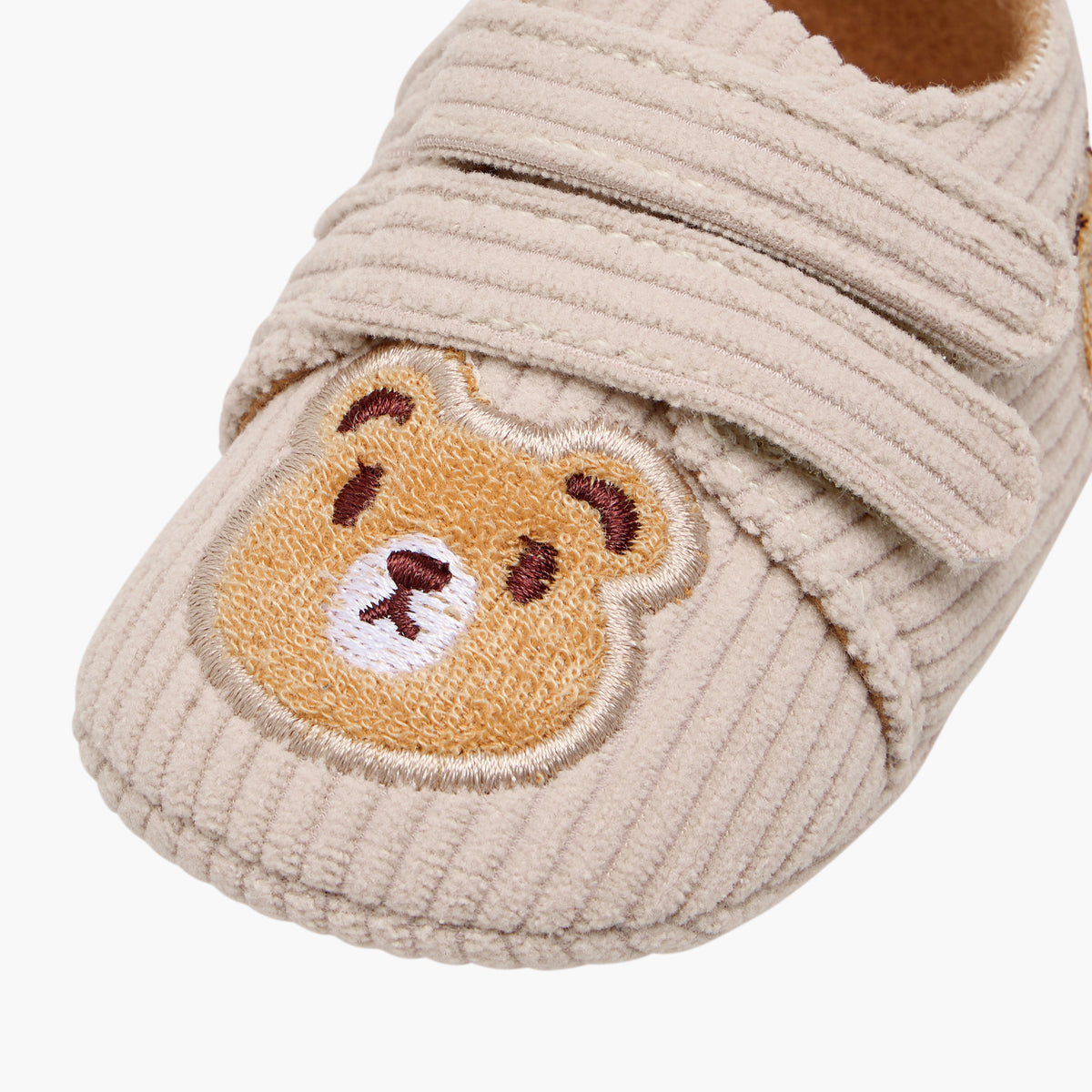 Juniors Bear Applique Corduroy Booties with Hook and Loop Closure