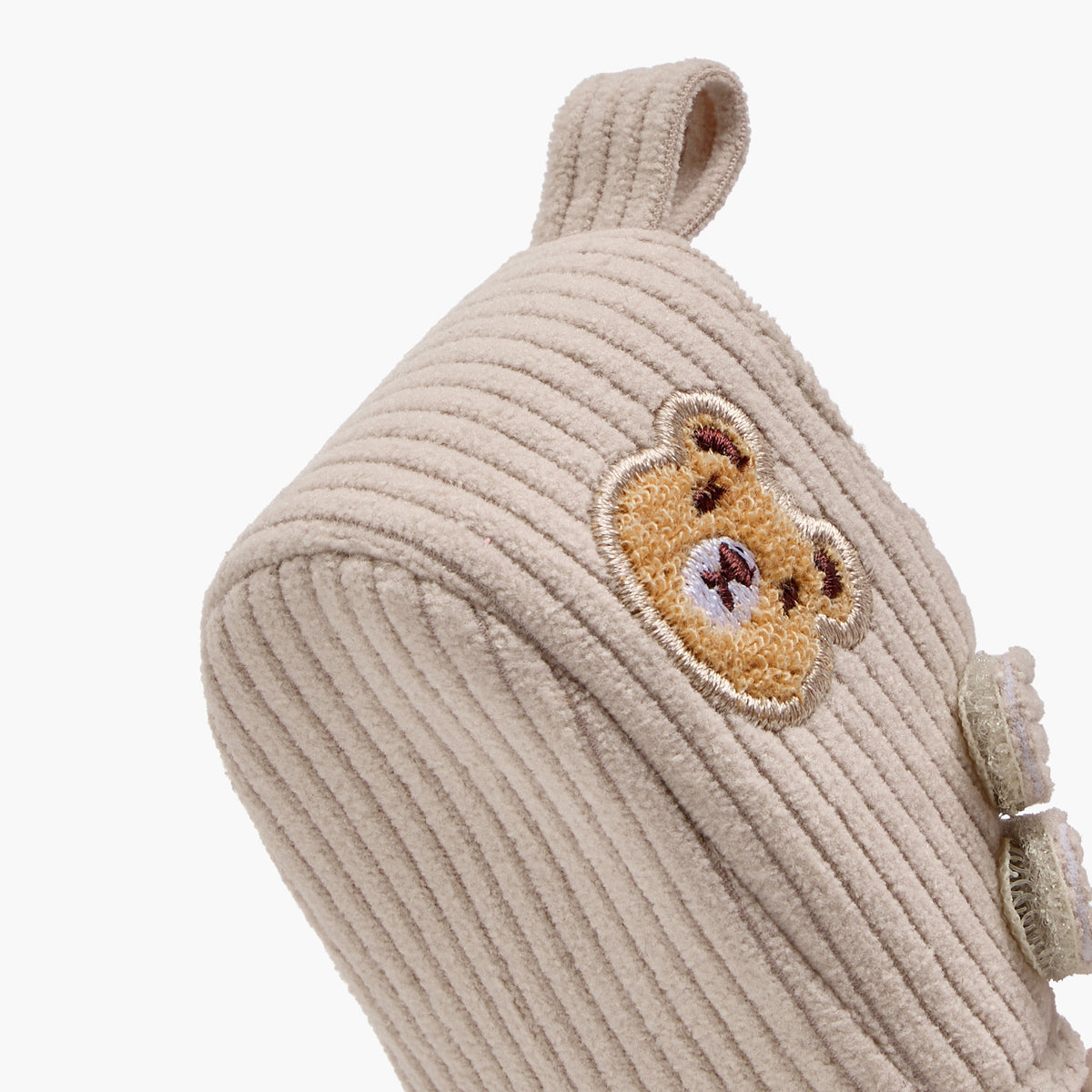 Juniors Bear Applique Corduroy Booties with Hook and Loop Closure