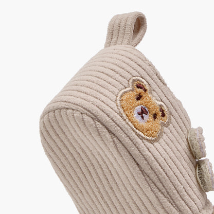 Juniors Bear Applique Corduroy Booties with Hook and Loop Closure