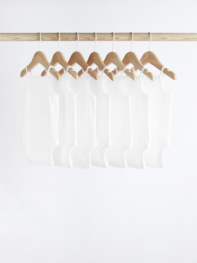 White 7 Pack Baby Strappy Bodysuits