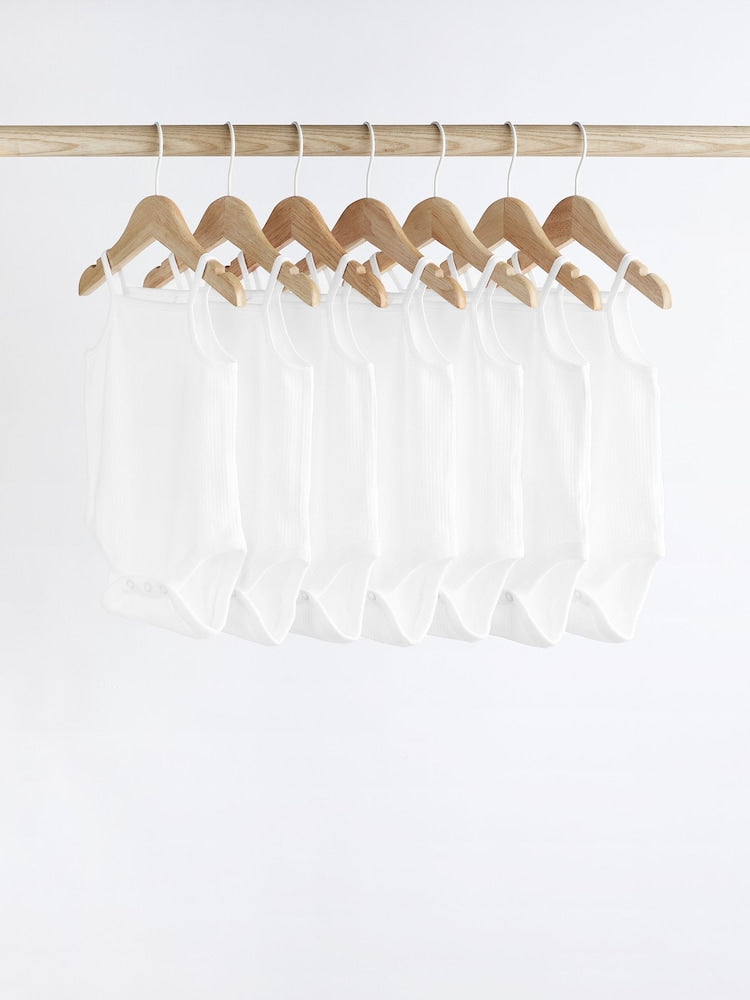 White 7 Pack Baby Strappy Bodysuits
