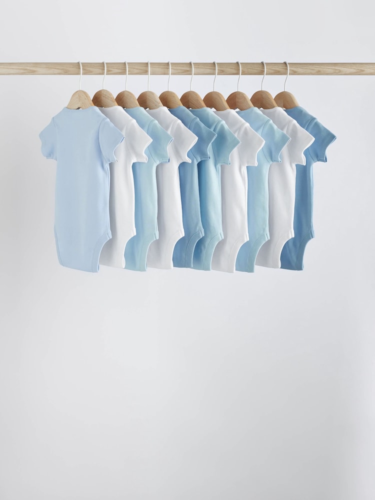Blue 10 Pack Plain Baby Bodysuits