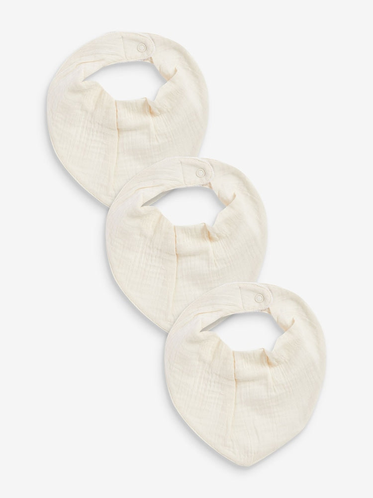 Cream Muslin Baby Dribble Bibs 3 Pack - Cream / Up to 1 Month (50-56cm)