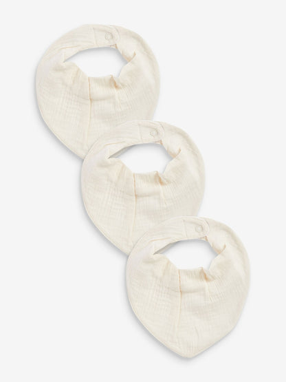 Cream Muslin Baby Dribble Bibs 3 Pack - Cream / Up to 1 Month (50-56cm)