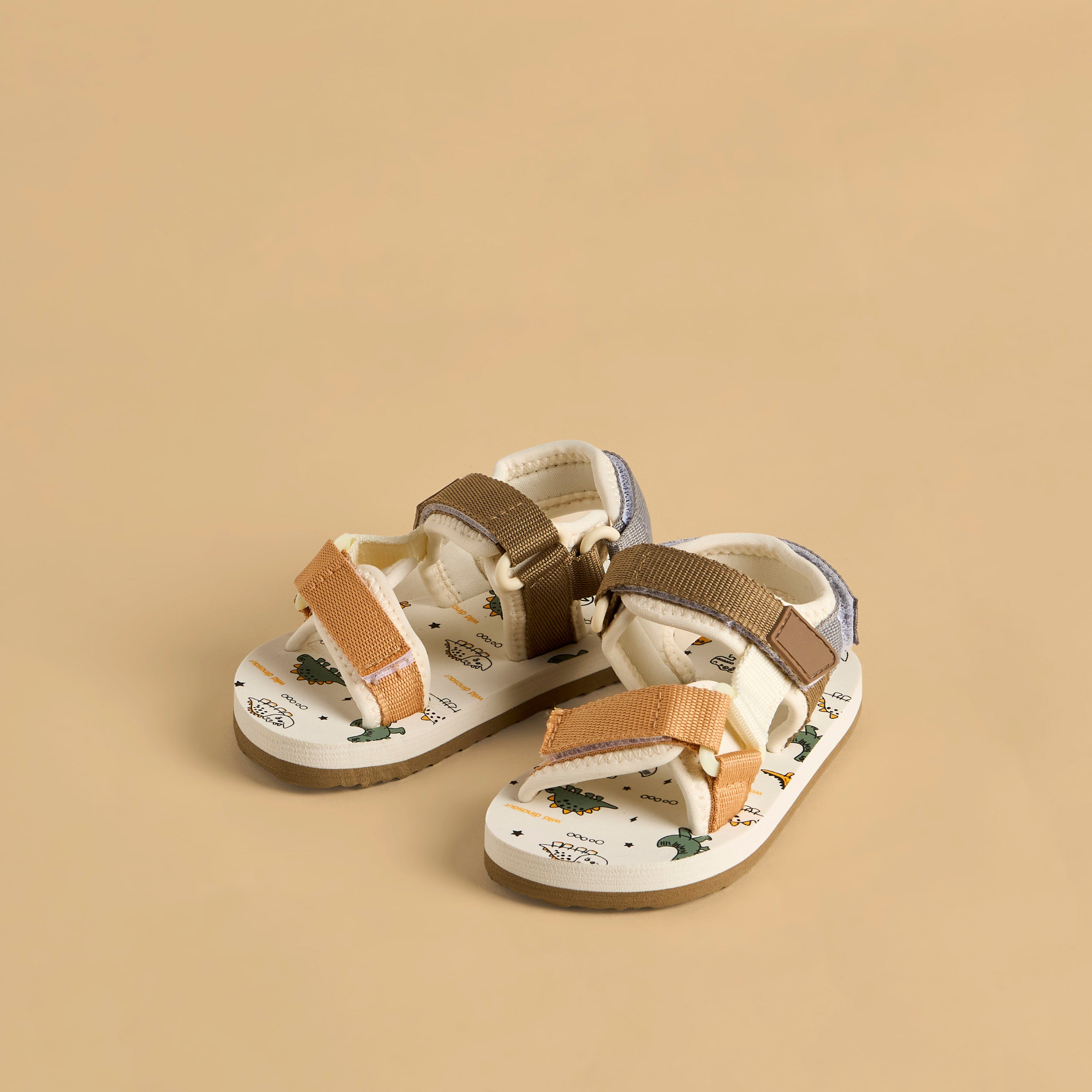 Dinosaur Print Floaters with Hook and Loop Closure - Cream / 20
