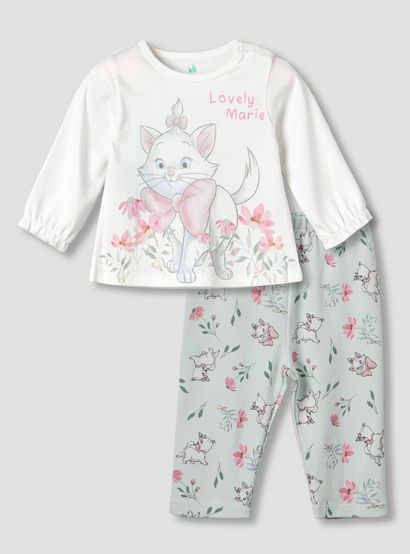 Disney Cotton Round Neck Long Sleeves Pyjama Set with Marie Print-baby-girls-clothing-nightwear-pyjamasets-image-2