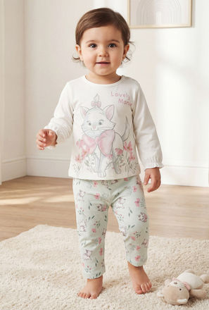 Disney Cotton Round Neck Long Sleeves Pyjama Set with Marie Print