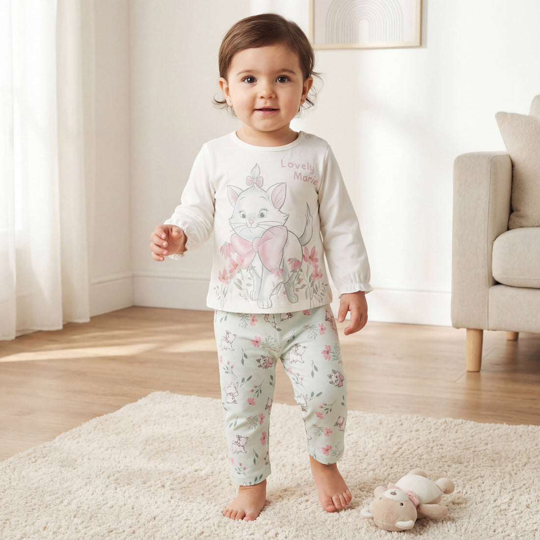 Disney Cotton Round Neck Long Sleeves Pyjama Set with Marie Print - Multicolour / 18-24 mths