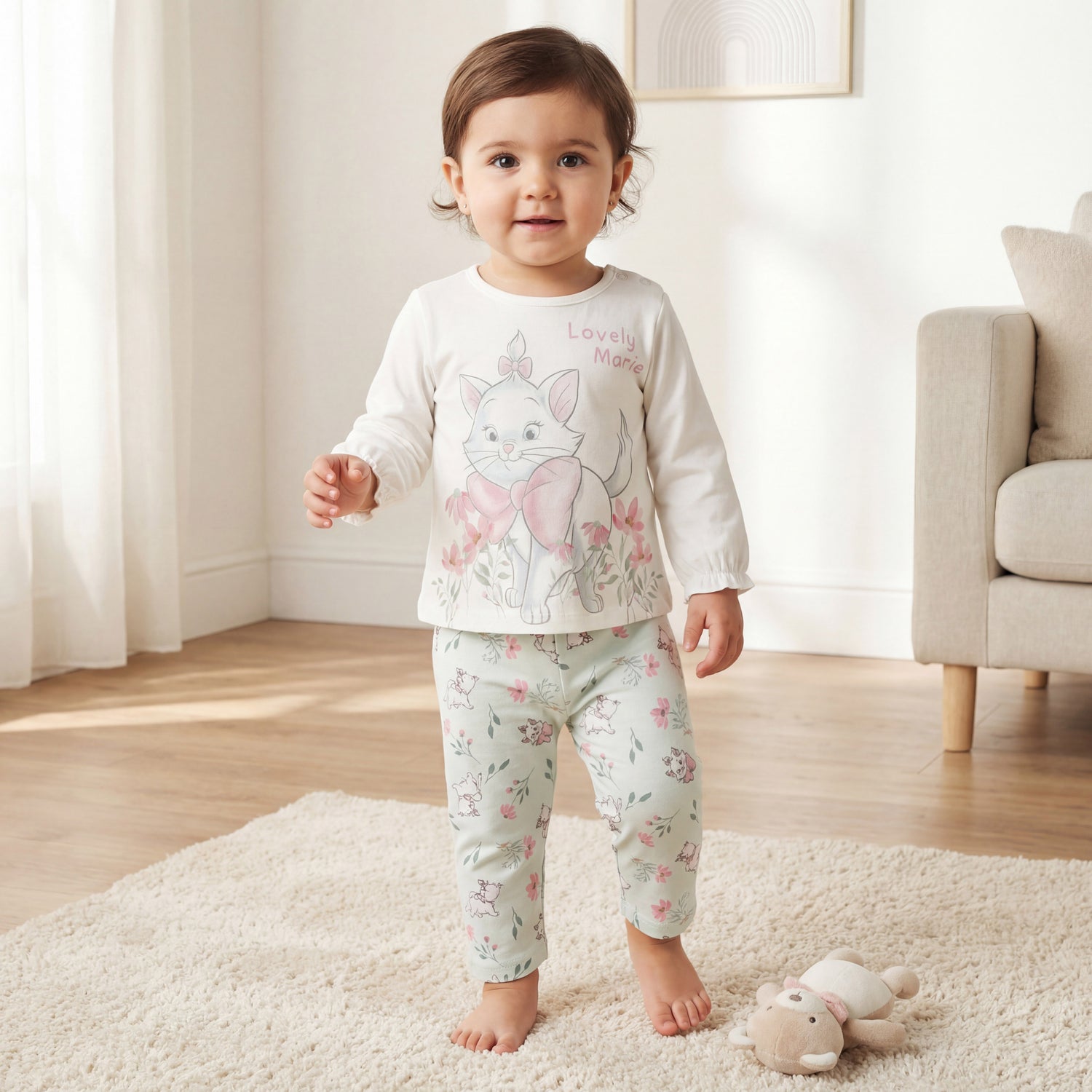 Disney Cotton Round Neck Long Sleeves Pyjama Set with Marie Print - Multicolour / 18-24 mths