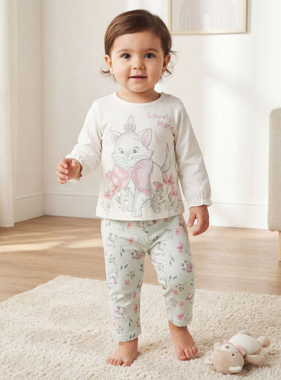 Disney Cotton Round Neck Long Sleeves Pyjama Set with Marie Print-baby-girls-clothing-nightwear-pyjamasets-image-1