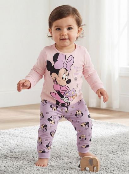 Disney Cotton Round Neck Long Sleeves Pyjama Set with Minnie Mouse Print-baby-girls-clothing-nightwear-pyjamasets-image-1