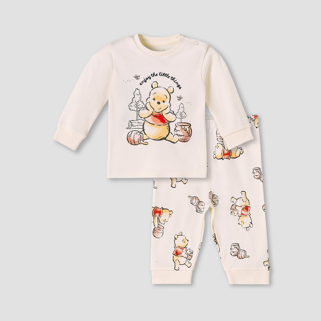 Disney Cotton Round Neck Long Sleeves Pyjama Set with Winnie The Pooh Print