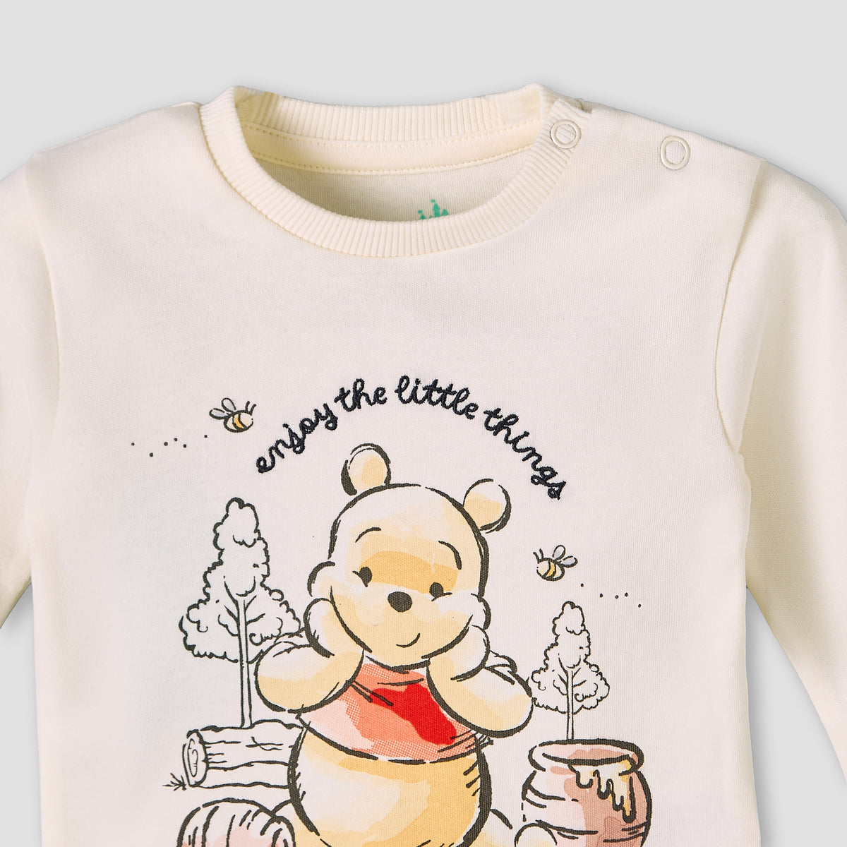 Disney Cotton Round Neck Long Sleeves Pyjama Set with Winnie The Pooh Print