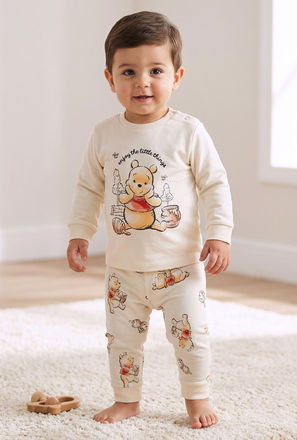 Disney Cotton Round Neck Long Sleeves Pyjama Set with Winnie The Pooh Print