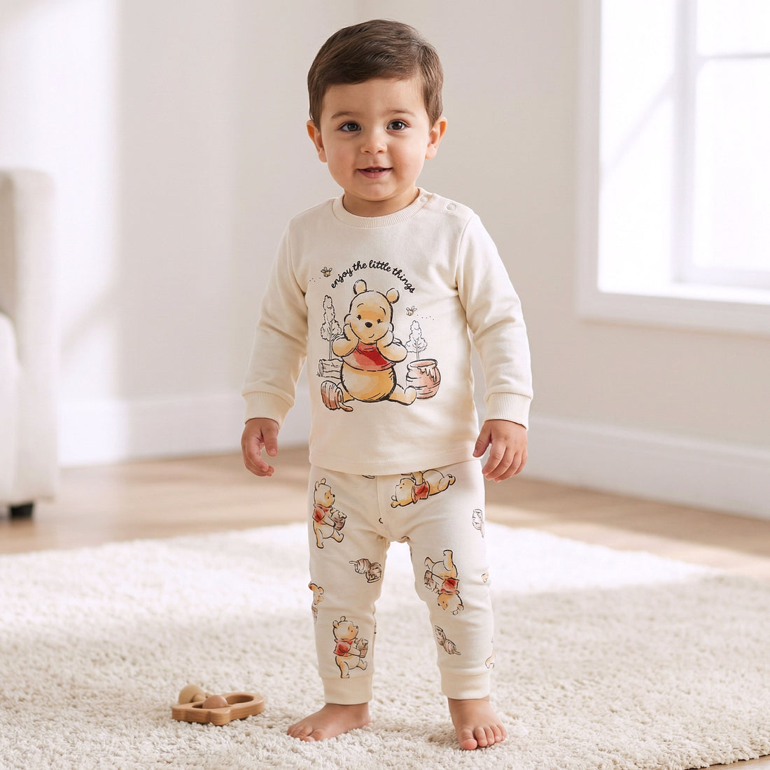 Disney Cotton Round Neck Long Sleeves Pyjama Set with Winnie The Pooh Print - Beige / 18-24 mths