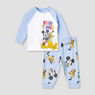 Disney Cotton Round Neck Long Sleeves Pyjama Set with Mickey Mouse and Pluto Print-undefined-image-1