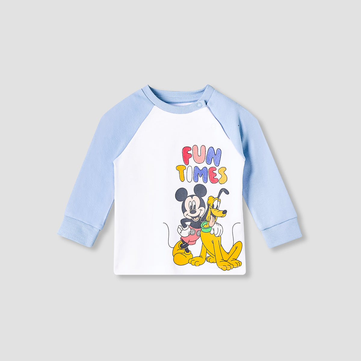 Disney Cotton Round Neck Long Sleeves Pyjama Set with Mickey Mouse and Pluto Print