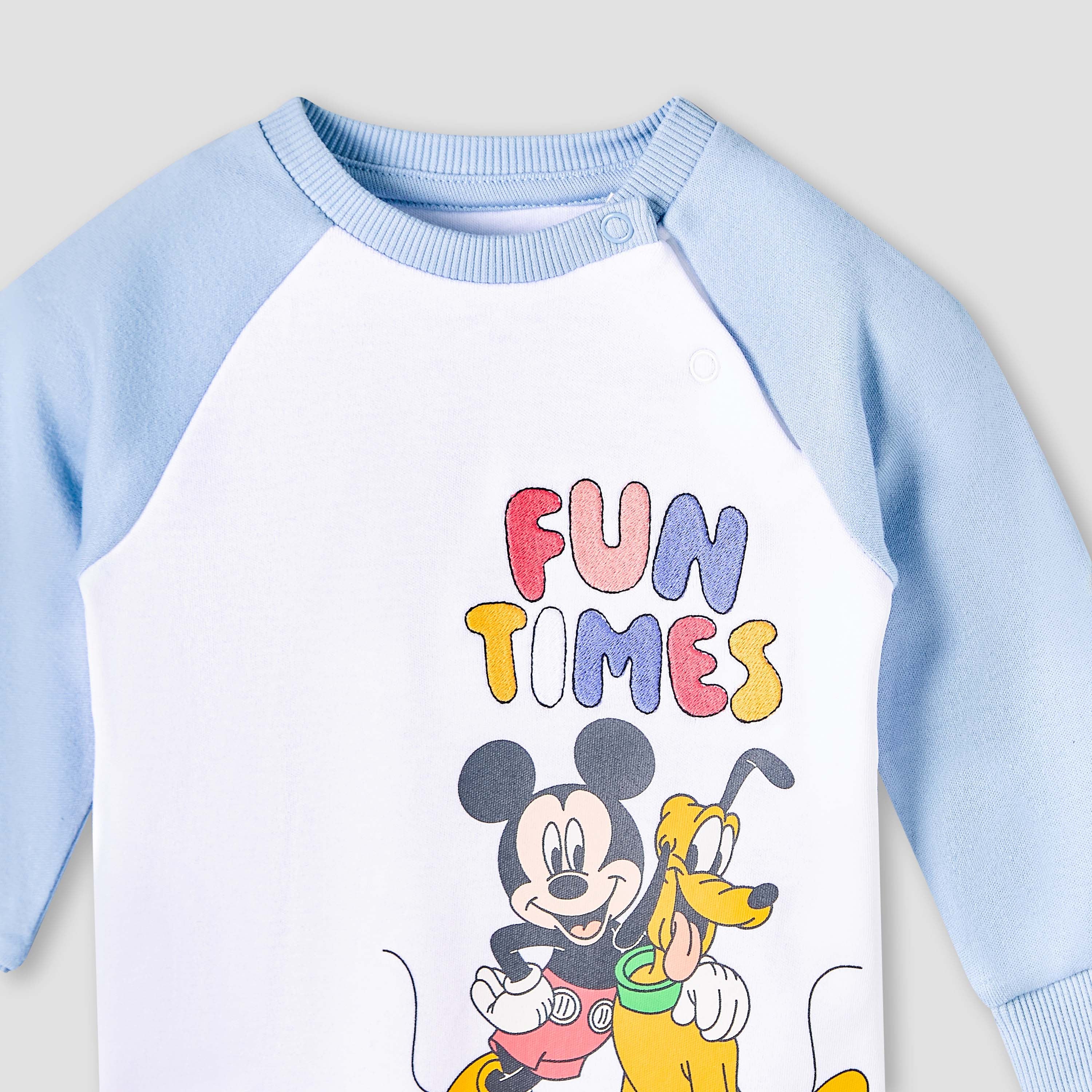 Disney Cotton Round Neck Long Sleeves Pyjama Set with Mickey Mouse and Pluto Print