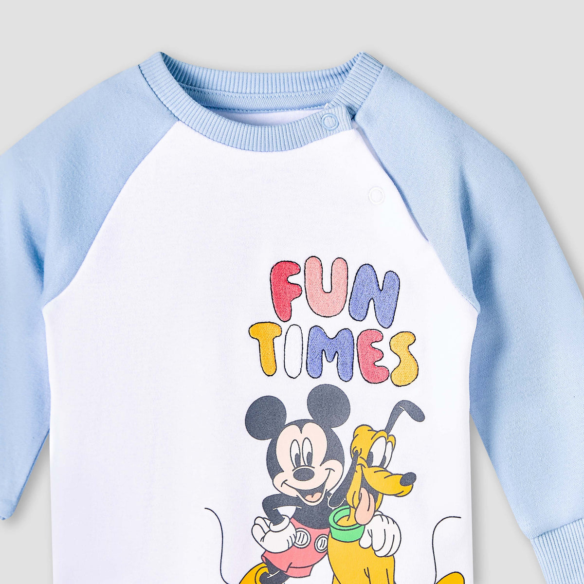 Disney Cotton Round Neck Long Sleeves Pyjama Set with Mickey Mouse and Pluto Print