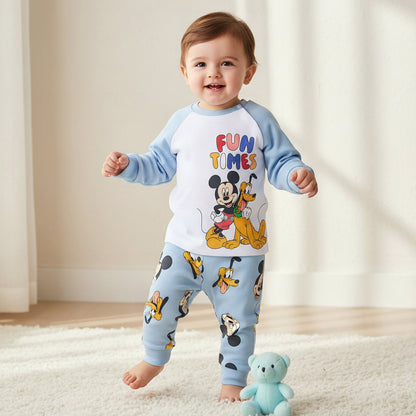 Disney Cotton Round Neck Long Sleeves Pyjama Set with Mickey Mouse and Pluto Print - Blue / 18-24 mths