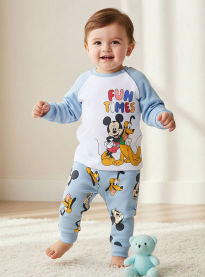 Disney Cotton Round Neck Long Sleeves Pyjama Set with Mickey Mouse and Pluto Print-baby-boys-clothing-nightwear-pyjamasets-image-1