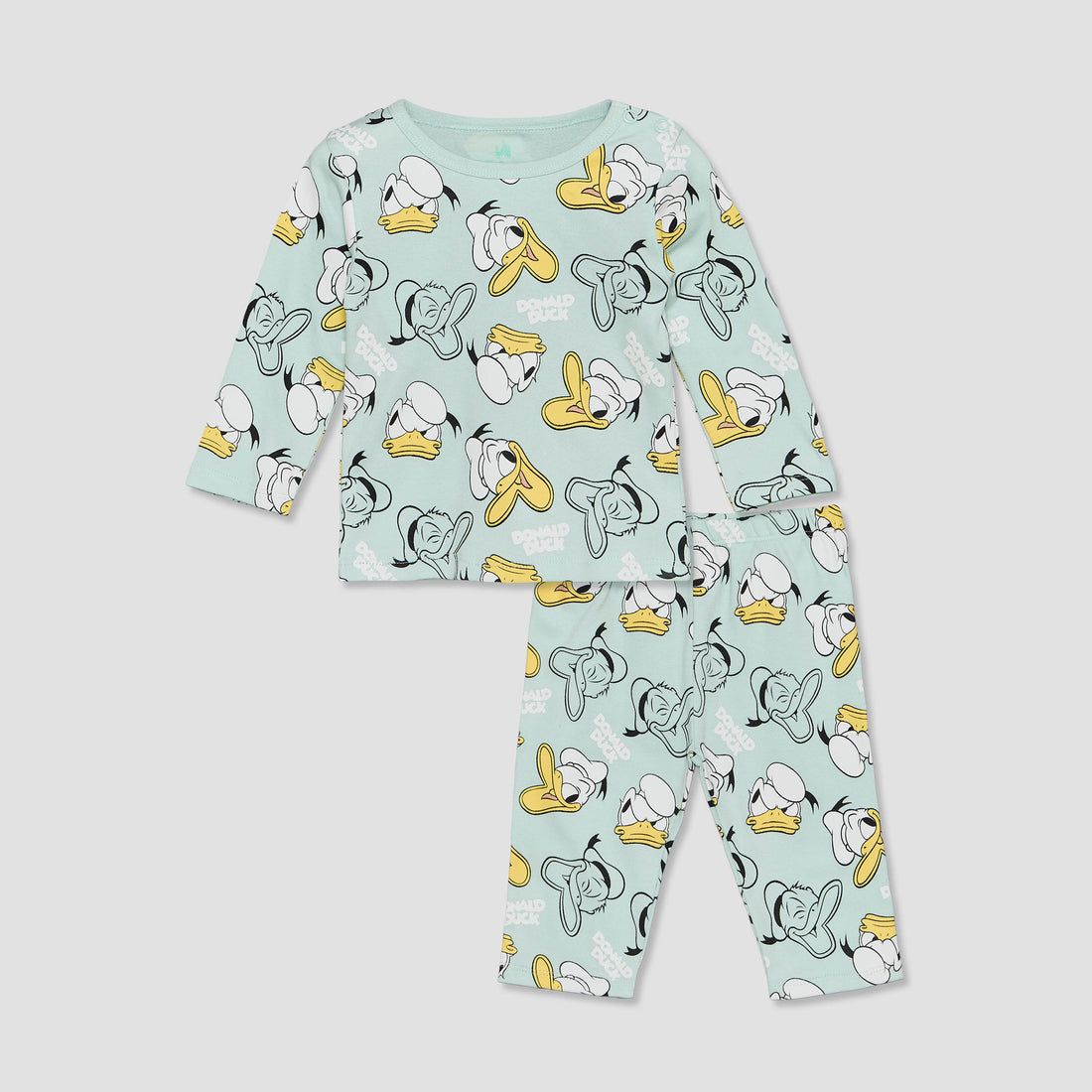 Disney Cotton Crew Neck Long Sleeves Pyjama Set with Donald Duck Print
