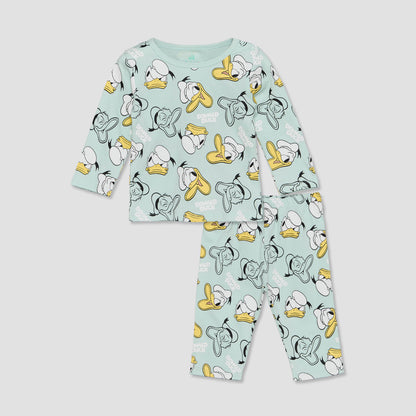 Disney Cotton Crew Neck Long Sleeves Pyjama Set with Donald Duck Print