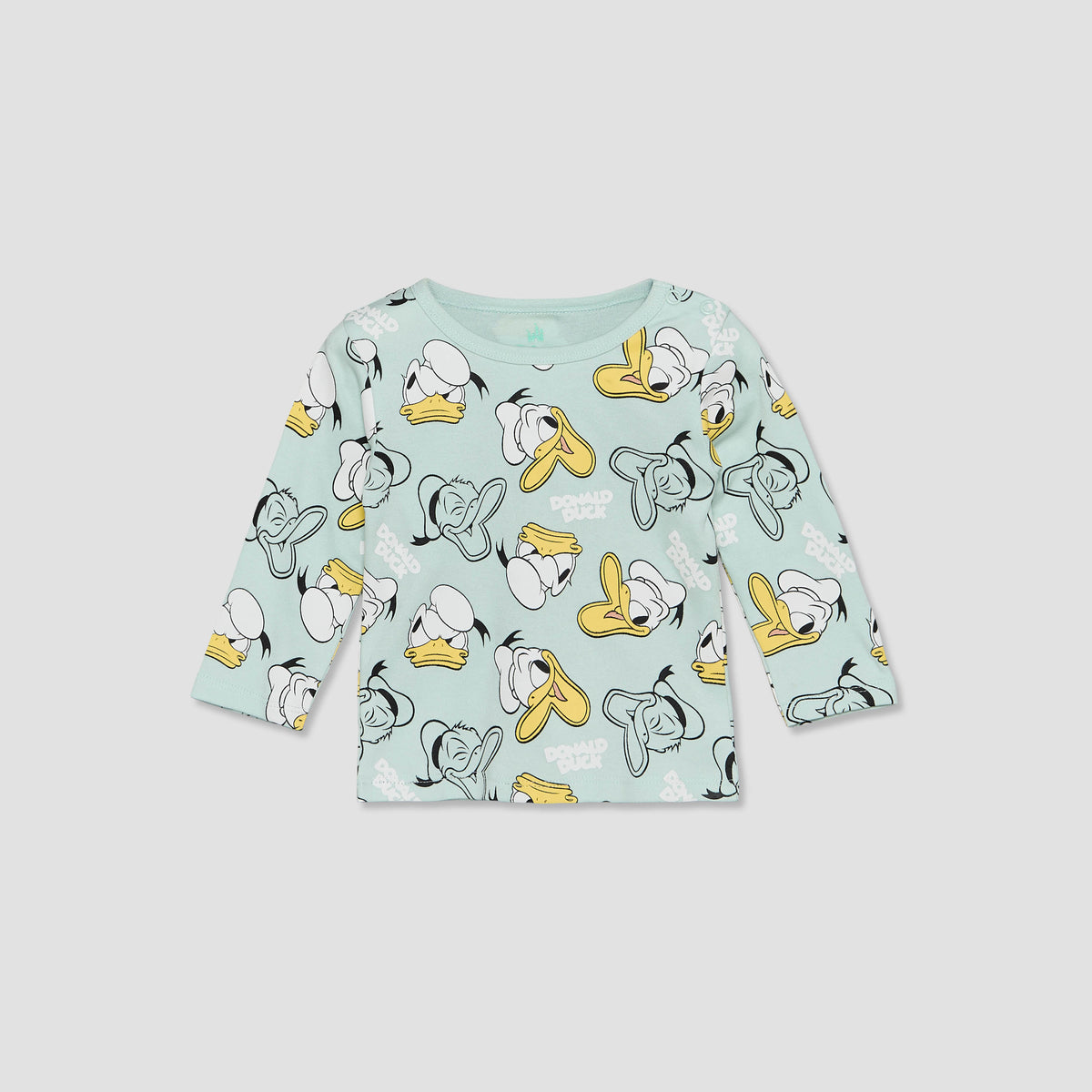 Disney Cotton Crew Neck Long Sleeves Pyjama Set with Donald Duck Print
