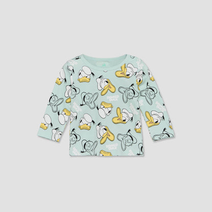 Disney Cotton Crew Neck Long Sleeves Pyjama Set with Donald Duck Print
