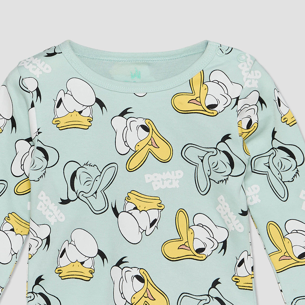 Disney Cotton Crew Neck Long Sleeves Pyjama Set with Donald Duck Print