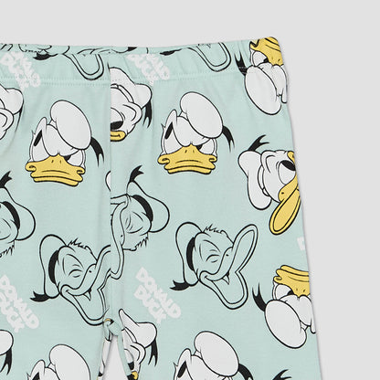 Disney Cotton Crew Neck Long Sleeves Pyjama Set with Donald Duck Print