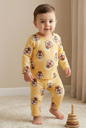 Disney Cotton Round Neck Long Sleeves Pyjama Set with Chip &
