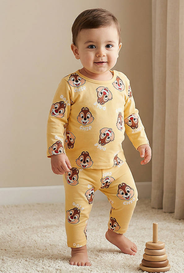 Disney Cotton Round Neck Long Sleeves Pyjama Set with Chip &