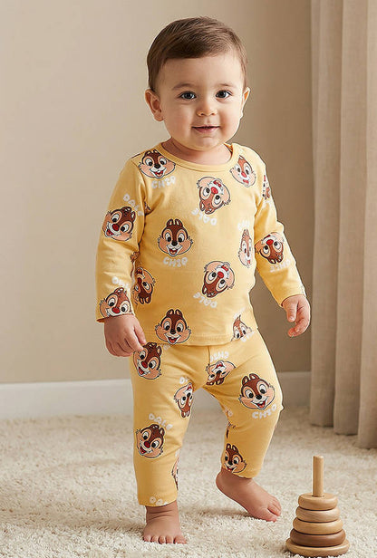 Disney Cotton Round Neck Long Sleeves Pyjama Set with Chip &