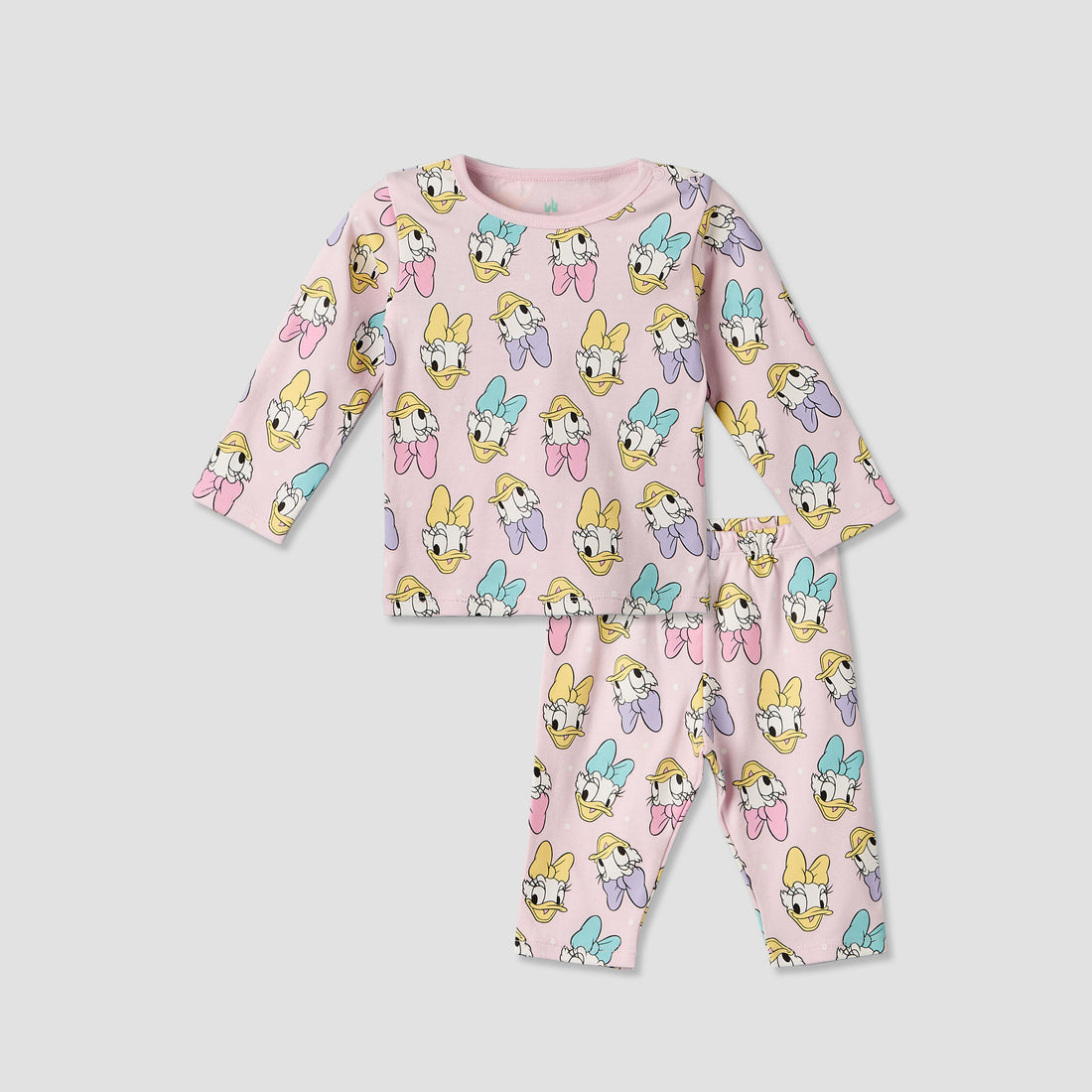 Disney Cotton Round Neck Long Sleeves Pyjama Set with Daisy Duck Print