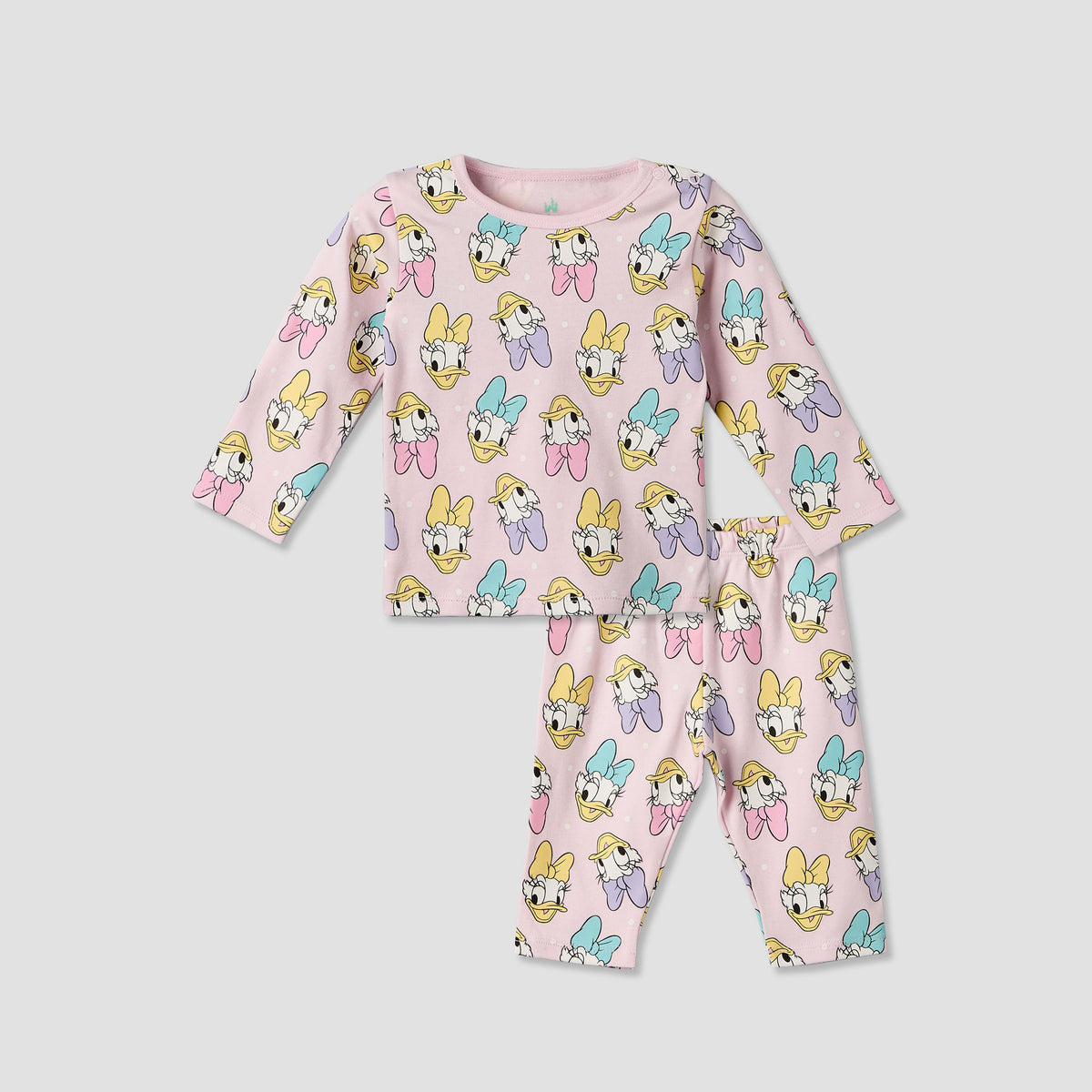 Disney Cotton Round Neck Long Sleeves Pyjama Set with Daisy Duck Print